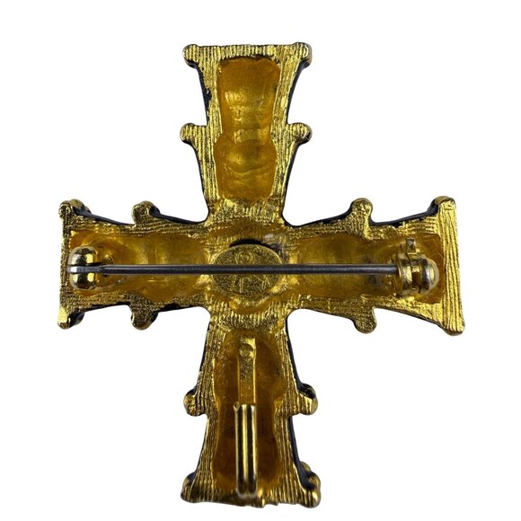 Kenneth Jay Lane Womens Black & Gold Tone Brooch Cross Style Pin - Picture 2 of 4